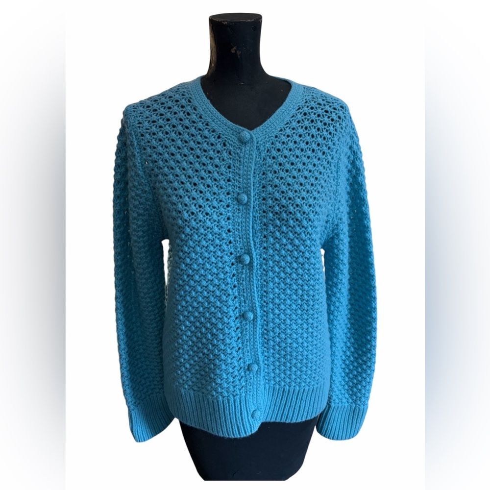 L.L. Bean Fishermancore Robins Egg Blue Knit Wool Angora Blend Cardigan Large